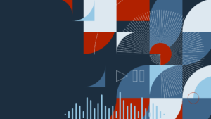 abstract illustration with media elements in blue and red