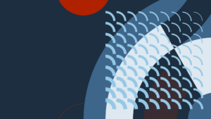 abstract illustration of data in blues with red