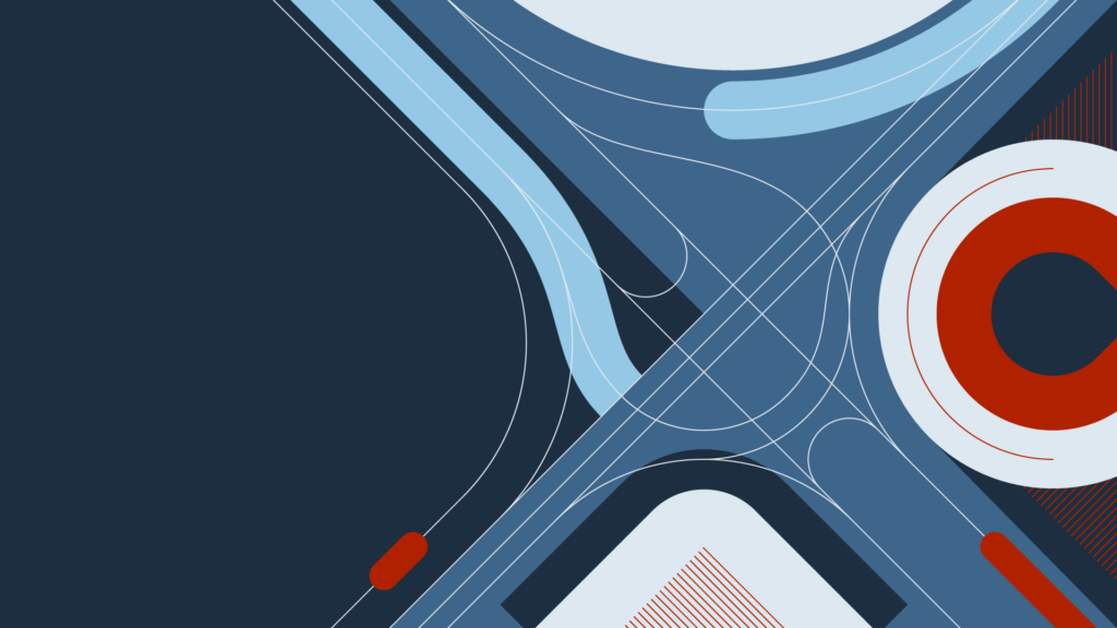 abstract aerial view of a road in blues and reds