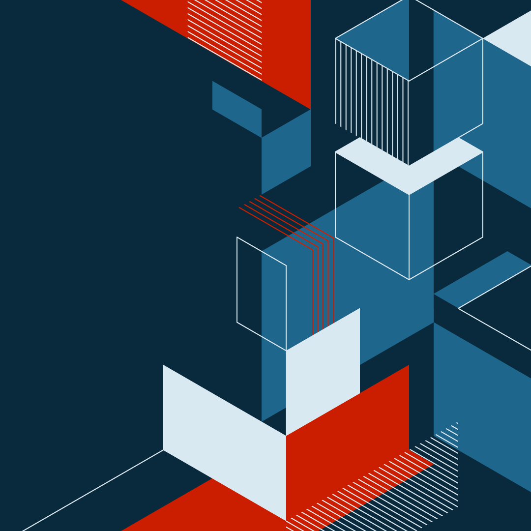 abstract illustration with boxes and lines in blues and reds